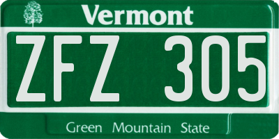 VT license plate ZFZ305