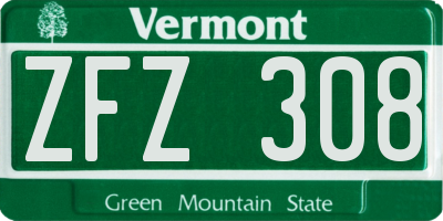 VT license plate ZFZ308