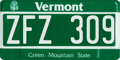 VT license plate ZFZ309