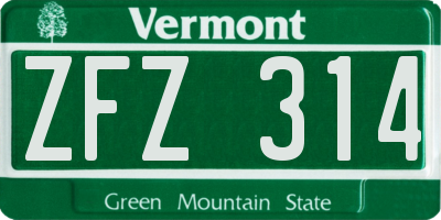 VT license plate ZFZ314
