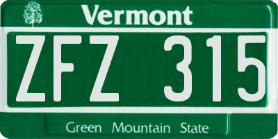 VT license plate ZFZ315