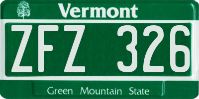 VT license plate ZFZ326