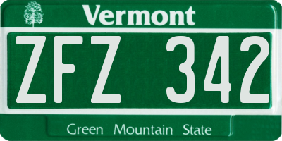 VT license plate ZFZ342