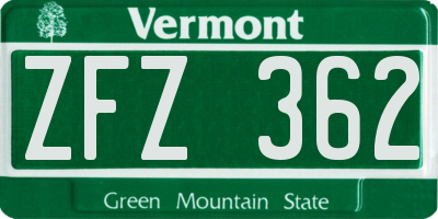 VT license plate ZFZ362
