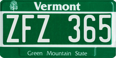 VT license plate ZFZ365