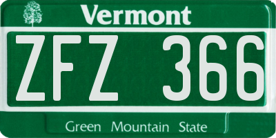 VT license plate ZFZ366