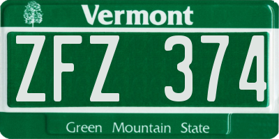 VT license plate ZFZ374