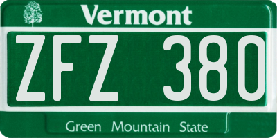 VT license plate ZFZ380