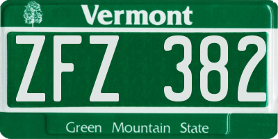 VT license plate ZFZ382