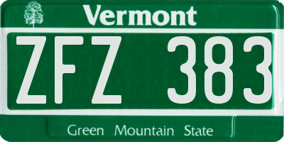VT license plate ZFZ383