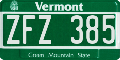 VT license plate ZFZ385