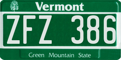 VT license plate ZFZ386