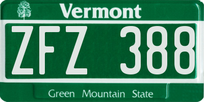 VT license plate ZFZ388