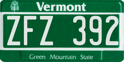 VT license plate ZFZ392