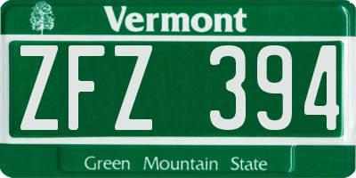 VT license plate ZFZ394