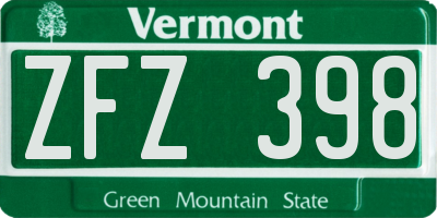 VT license plate ZFZ398