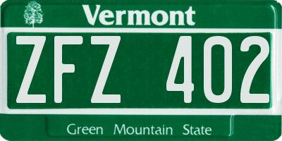 VT license plate ZFZ402