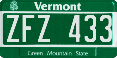 VT license plate ZFZ433