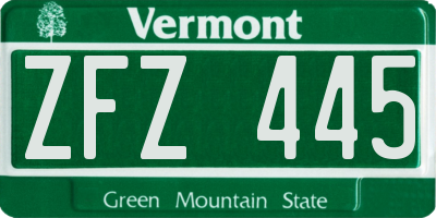 VT license plate ZFZ445