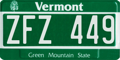 VT license plate ZFZ449