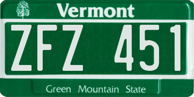VT license plate ZFZ451
