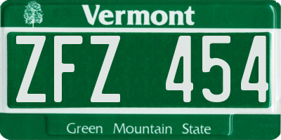 VT license plate ZFZ454