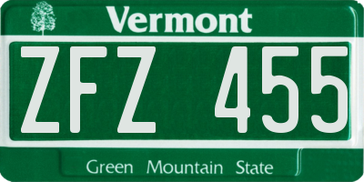 VT license plate ZFZ455