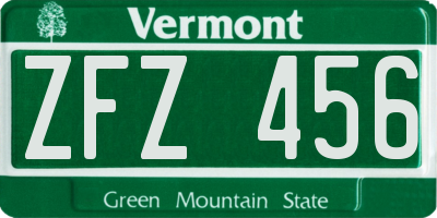 VT license plate ZFZ456