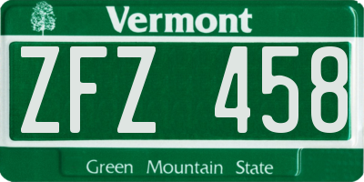 VT license plate ZFZ458