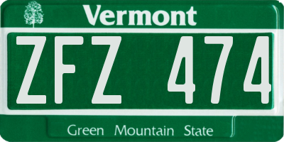 VT license plate ZFZ474