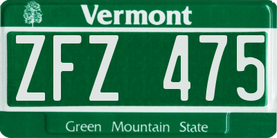 VT license plate ZFZ475