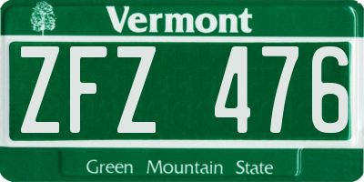 VT license plate ZFZ476