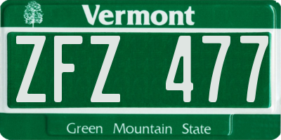 VT license plate ZFZ477
