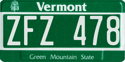 VT license plate ZFZ478