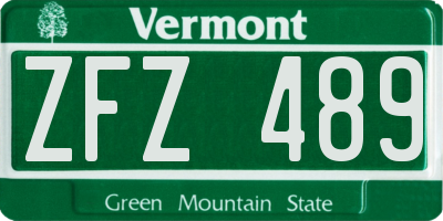 VT license plate ZFZ489