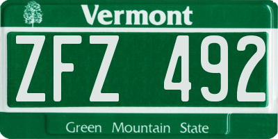 VT license plate ZFZ492