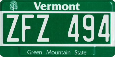 VT license plate ZFZ494