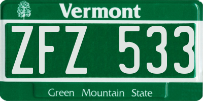 VT license plate ZFZ533