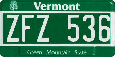 VT license plate ZFZ536