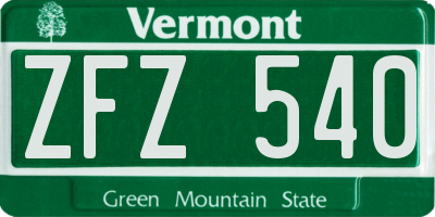 VT license plate ZFZ540