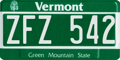 VT license plate ZFZ542