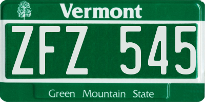 VT license plate ZFZ545