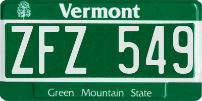 VT license plate ZFZ549