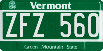 VT license plate ZFZ560