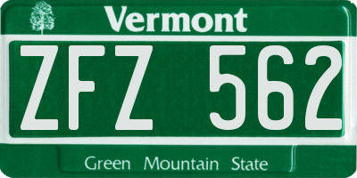 VT license plate ZFZ562