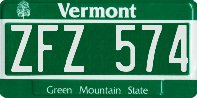 VT license plate ZFZ574