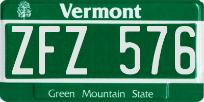 VT license plate ZFZ576