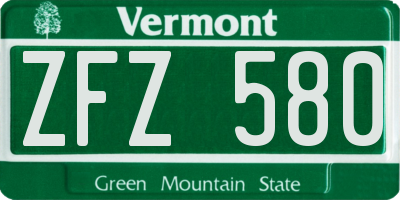 VT license plate ZFZ580