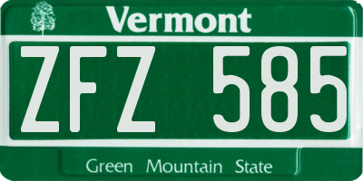 VT license plate ZFZ585