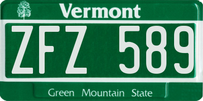 VT license plate ZFZ589